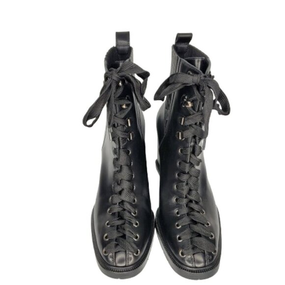 Santoni Leather Lace Up Block Heel Combat Boots - Picture 2 of 8